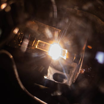 Carbon black powder turns into graphene in a burst of light and heat through a technique developed at Rice University. Flash graphene turns any carbon source into the valuable 2D material in 10 milliseconds. Photo by Jeff Fitlow